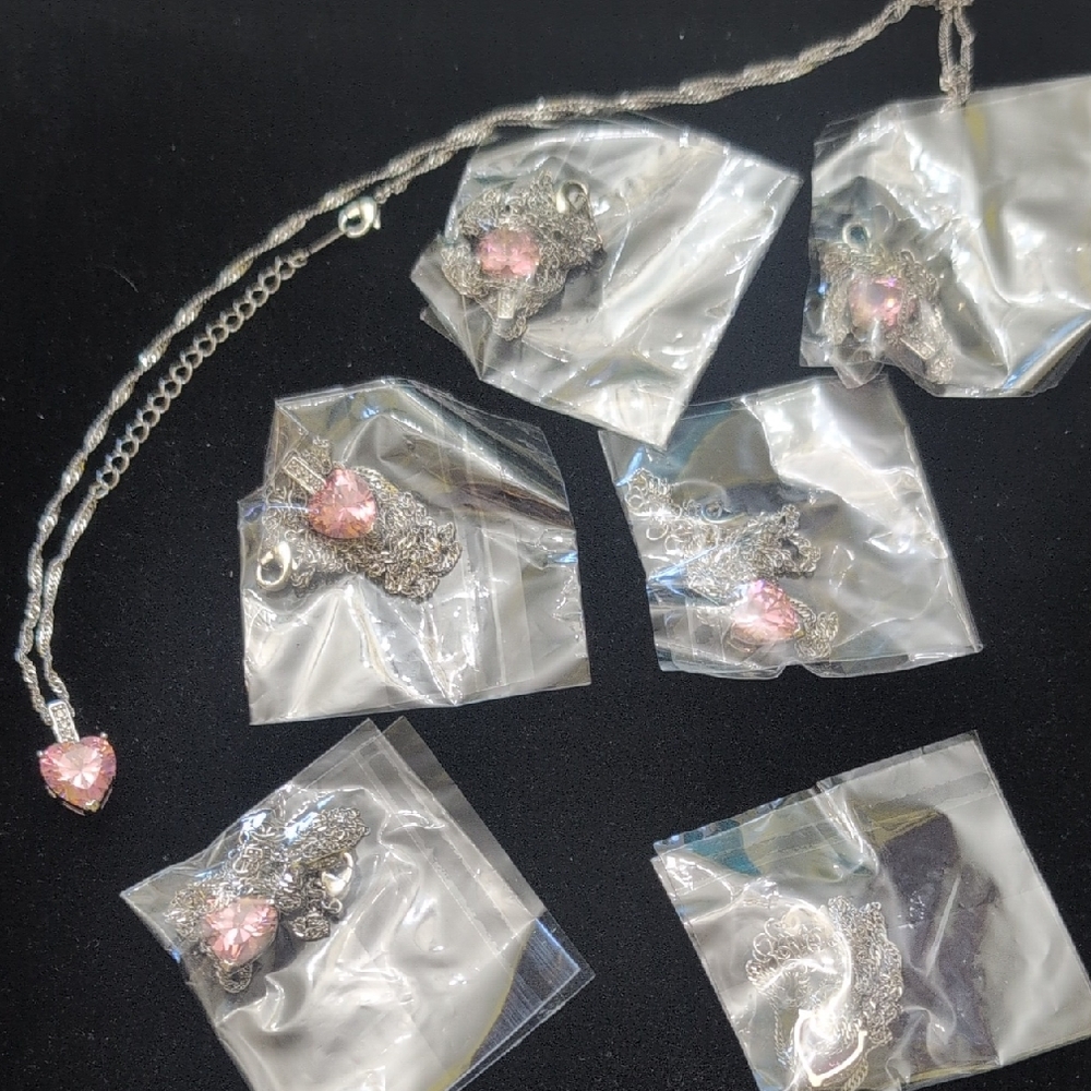 Elegant Silver and Pink Heart Jewelry Set